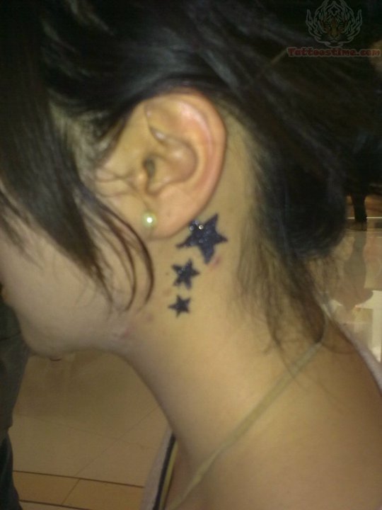 Silhouette Stars Tattoo On Girl Left Behind The Ear