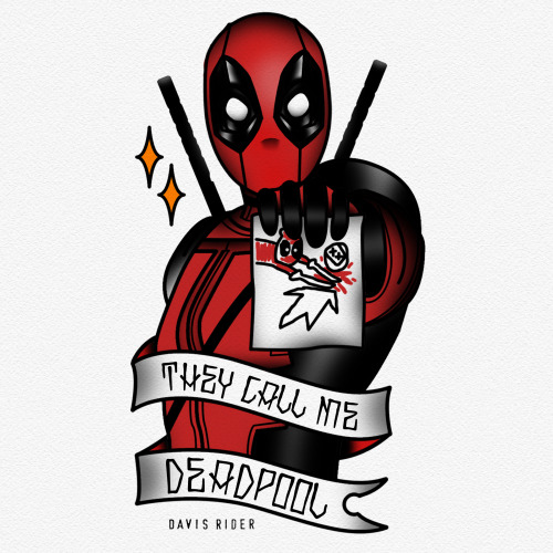 Simple Deadpool With Banner Tattoo Design