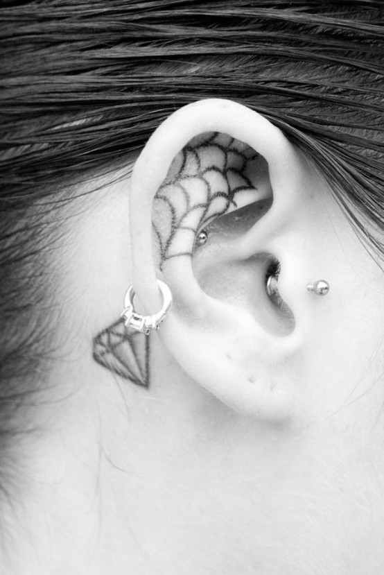 Simple Diamond Tattoo On Right Behind The Ear