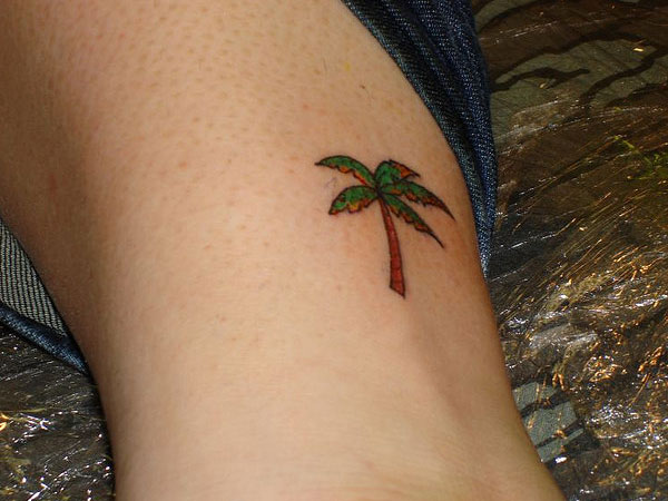 Small Palm Tree Tattoo On Foot