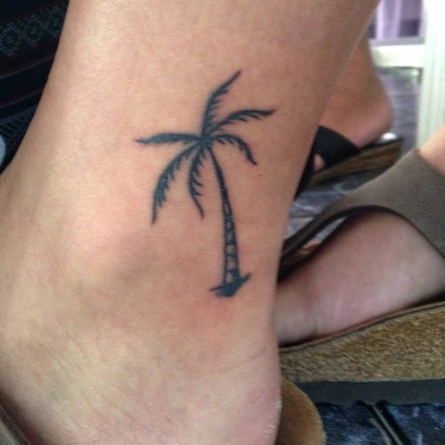 Small Palm Tree Tattoo On Leg