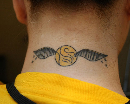 Snitch Tattoo On Man Back Neck