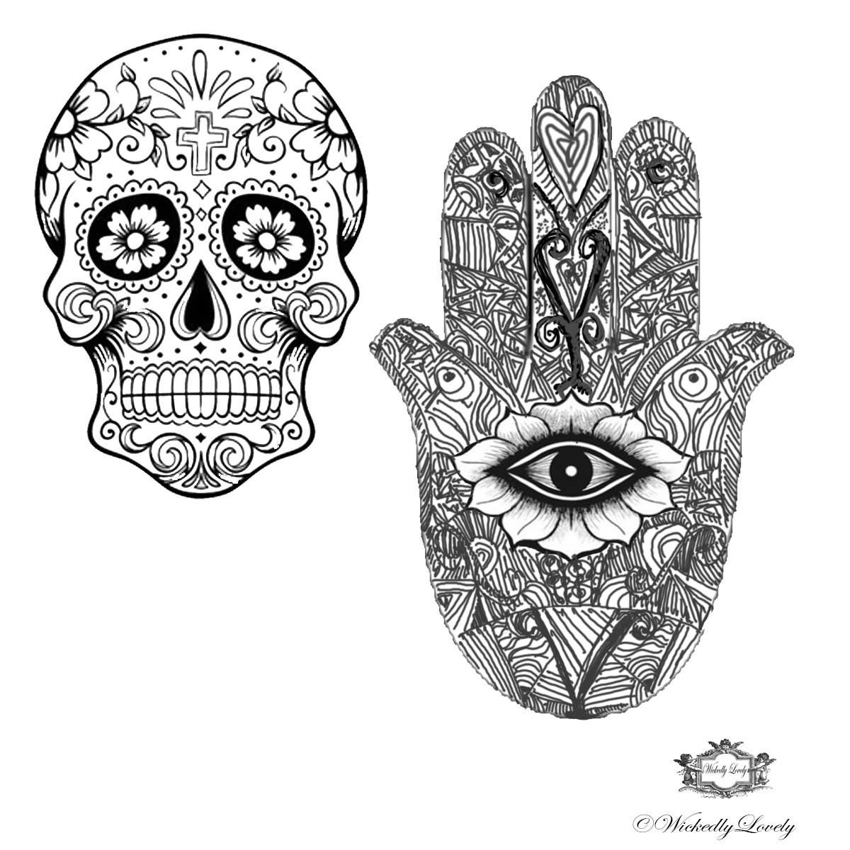 Sugar Skull And Hamsa Tattoo Design By Wickedly Lovely Art