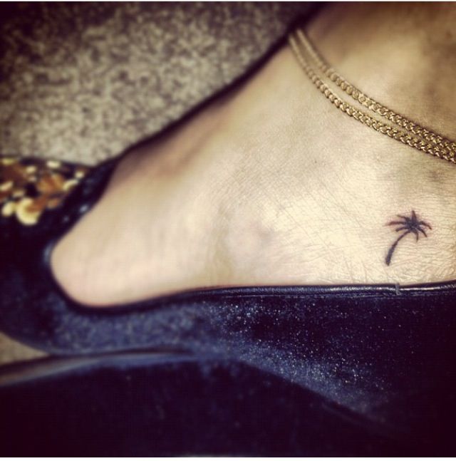 Tiny Palm Tree Tattoo On Ankle