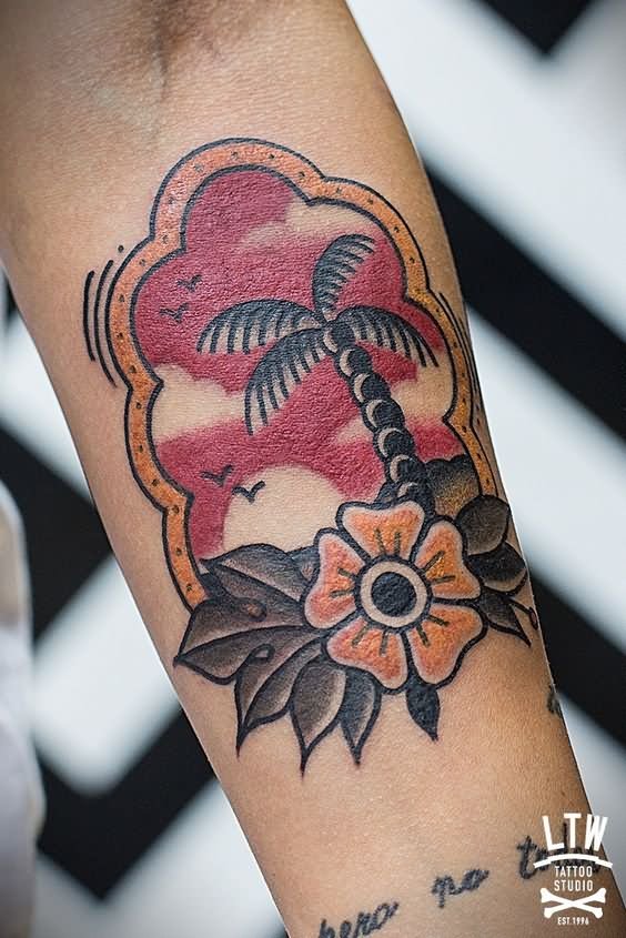 Traditional Palm Tree Tattoo Idea