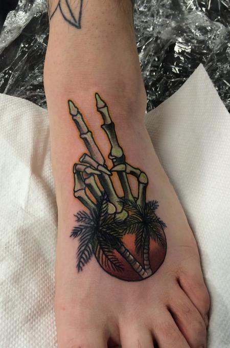 Traditional Palm Tree Tattoo On Left Foot