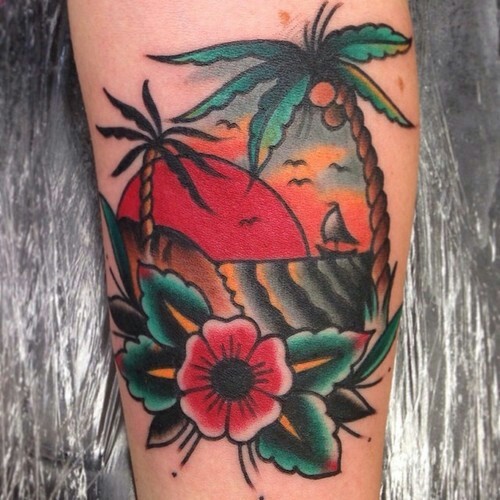 Traditional Traditional Palm Tree Tattoo On Sleeve