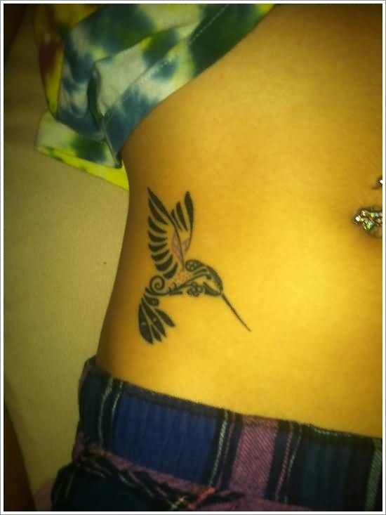 Tribal Colibri Tattoo On Right Hip