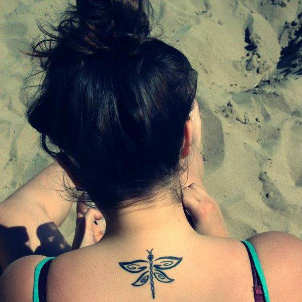 Tribal Dragonfly Tattoo On Upper Back