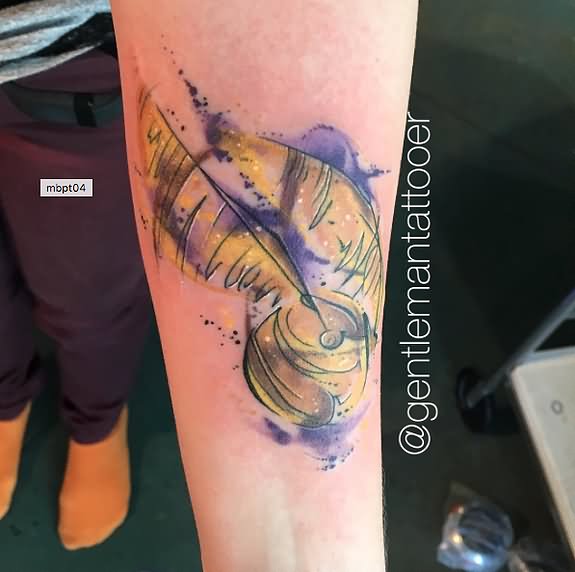 Watercolor Snitch Tattoo Design For Forearm By Ryan Tews