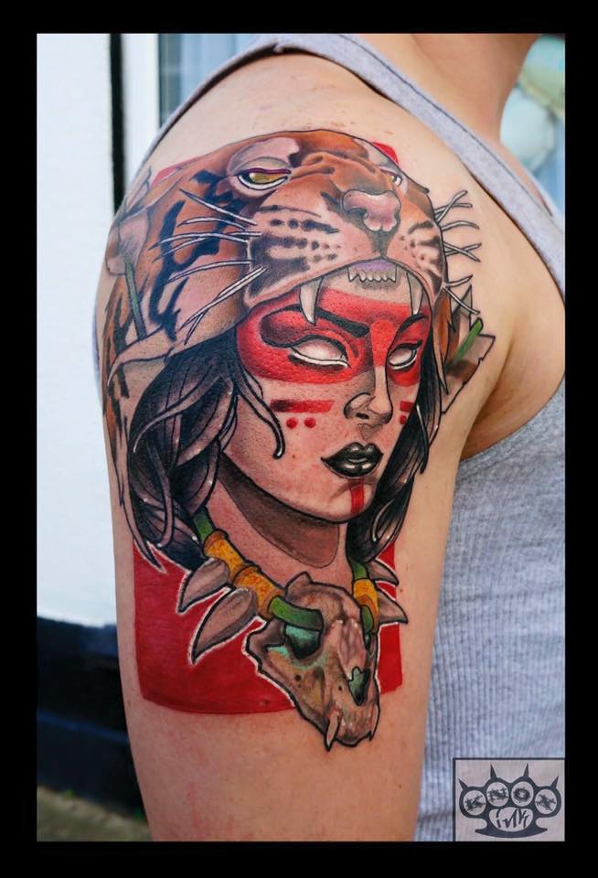 Wolf Girl Tattoo On Right Shoulder by Marco Knox