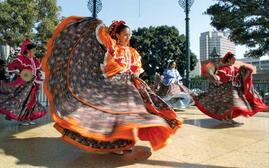Women Performing A Traditional Mexican Dance At A Cinco de Mayo Celebration In Los Angels