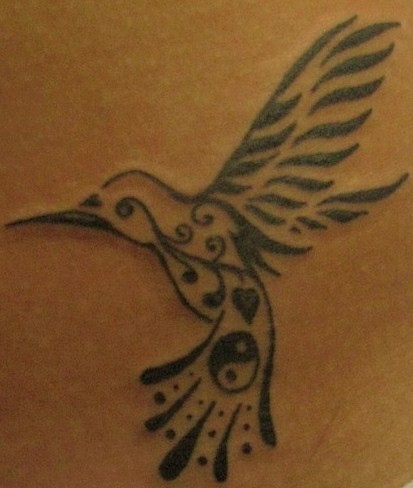 Yin Yang Symbol In Tribal Colibri Tattoo