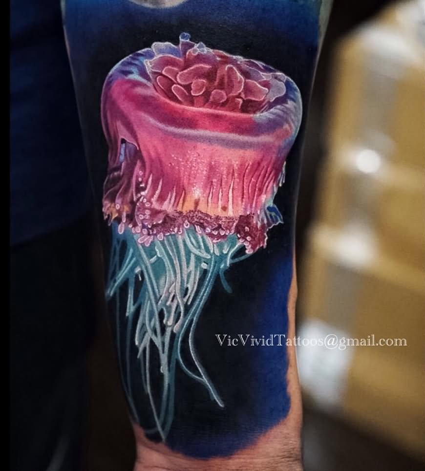 3D Jellyfish Tattoo On Left Forearm