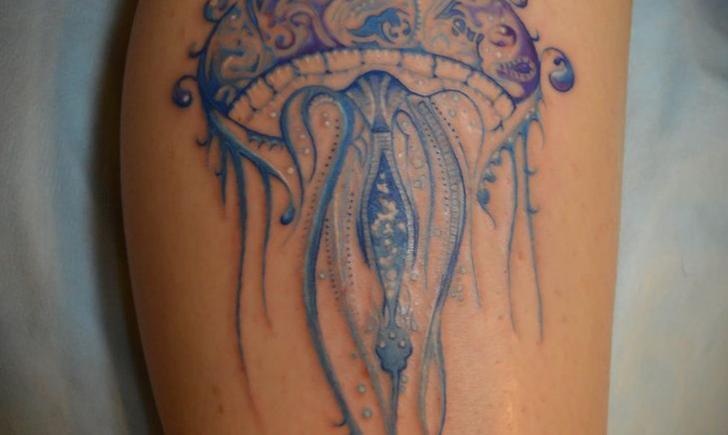 Amazing Jellyfish Tattoo On Leg