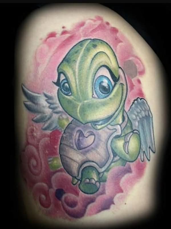 Angel Winged Baby Turtle Tattoo