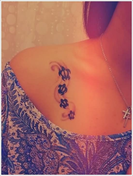 Baby Turtle Tattoo On Front Shoulder