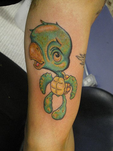 Baby Turtle Tattoo On Inner Bicep