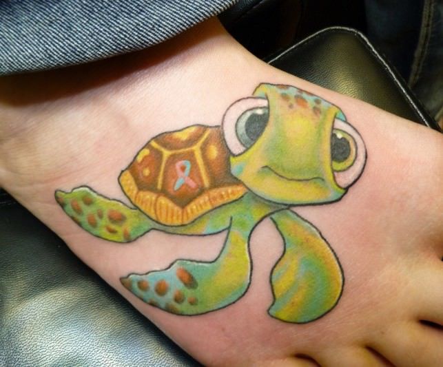 Baby Turtle Tattoo On Right Foot