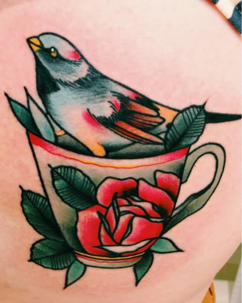 Bird In Teacup Tattoo