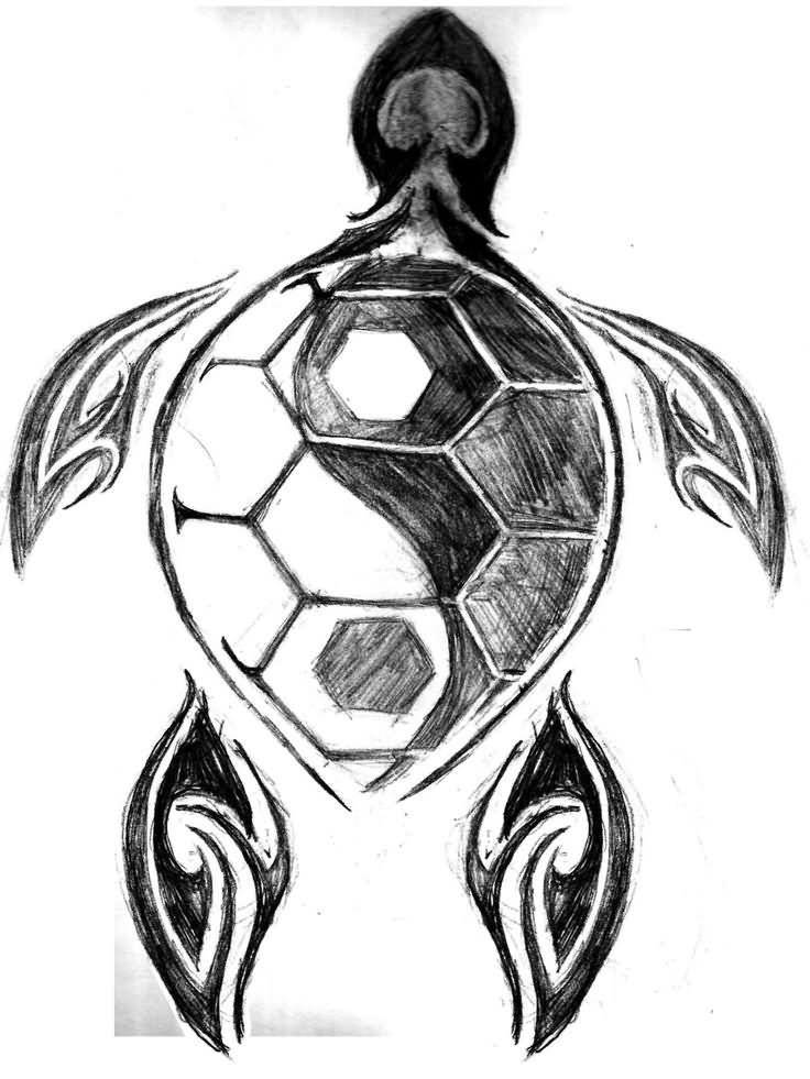 Black And Grey Turtle Tattoo Design For Men