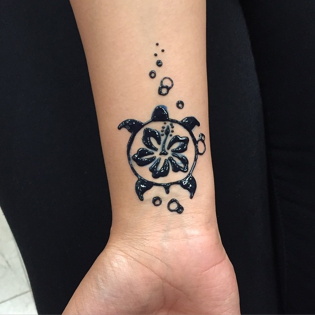 Black Henna Turtle Wrist Tattoo