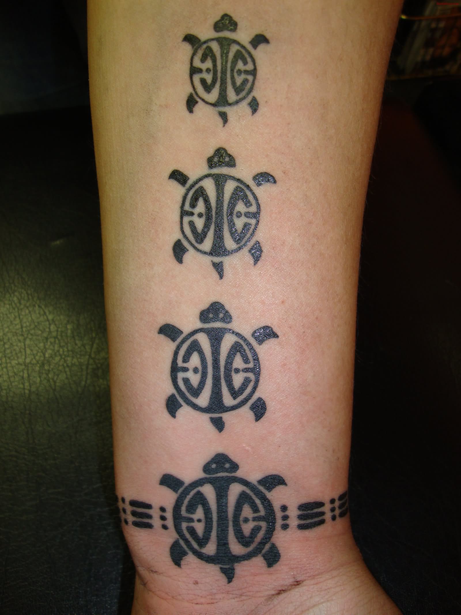 Black Ink Turtle Tattoos On Forearm