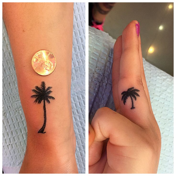 Black Palm Tree Tattoo On Finger