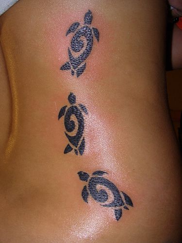 Black Tribal Turtle Tattoos On Side Rib