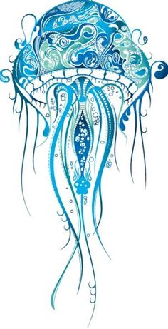 Blue Ink Jellyfish Tattoo Design Idea