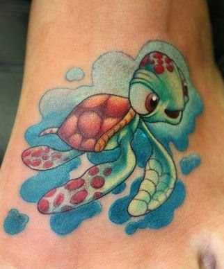 Cartoon Turtle Tattoo On Left Foot