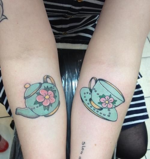Cattle And Teacup Tattoos On Both Forearm