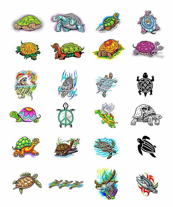 Colored Baby Turtle Tattoos Designs