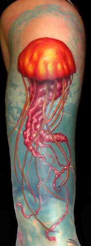 Colorful Jellyfish Tattoo For Sleeve