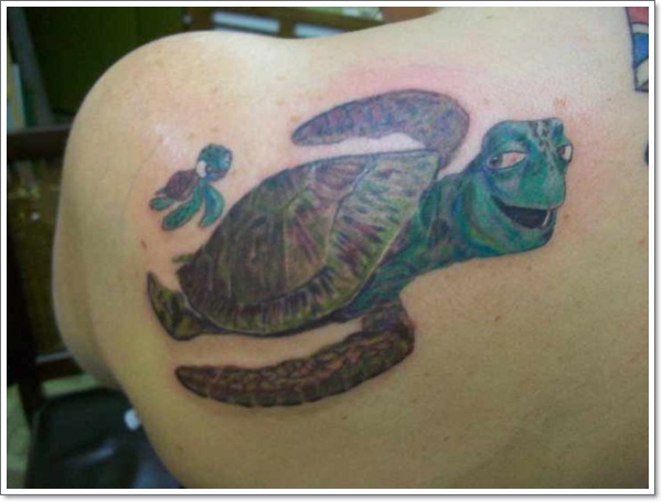 Cool Sea Turtle Tattoo On Left Back Shoulder