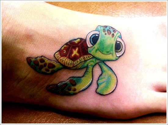 Cute Colored Turtle Tattoo On Right Foot