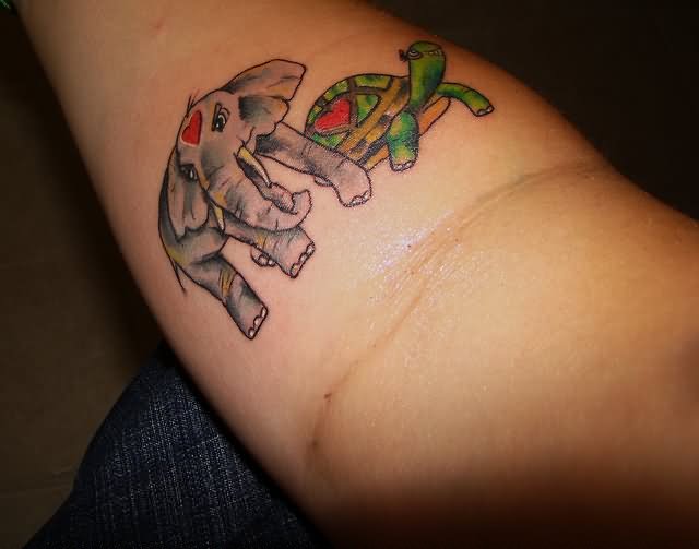 Elephant And Turtle Tattoo On Wrist