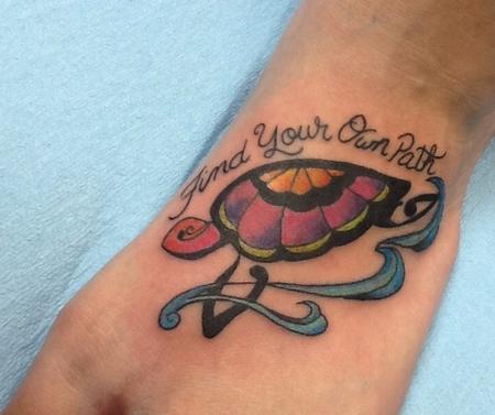Find Your Own Path Turtle Tattoo On Left Foot