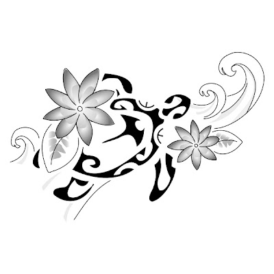 Flowers And Simple Turtle Tattoo Design