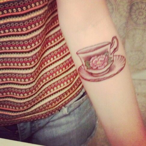 Girl Left Arm Teacup Tattoo