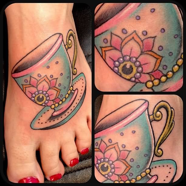 Girl Left Foot Teacup Tattoo