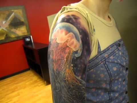 Girl Right Shoulder Jellyfish Tattoo