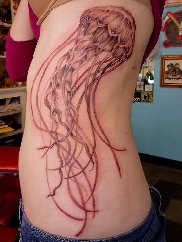Girl Side Rib Jellyfish Tattoo