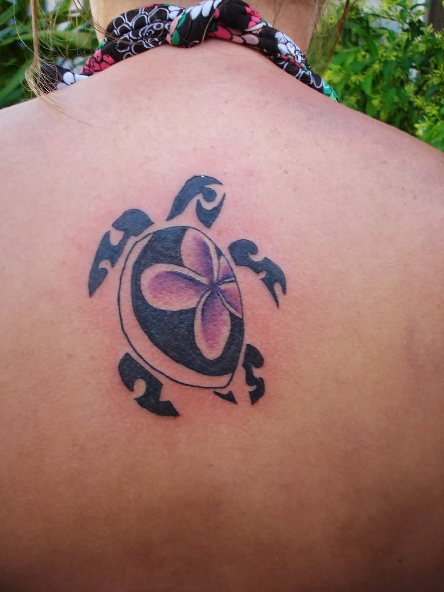 Girl Upper Back Turtle Tattoo