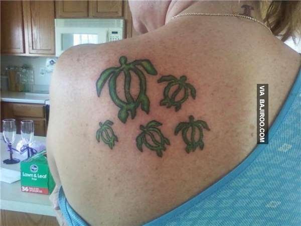 Green Ink Turtle Tattoo On Left Back Shoulder