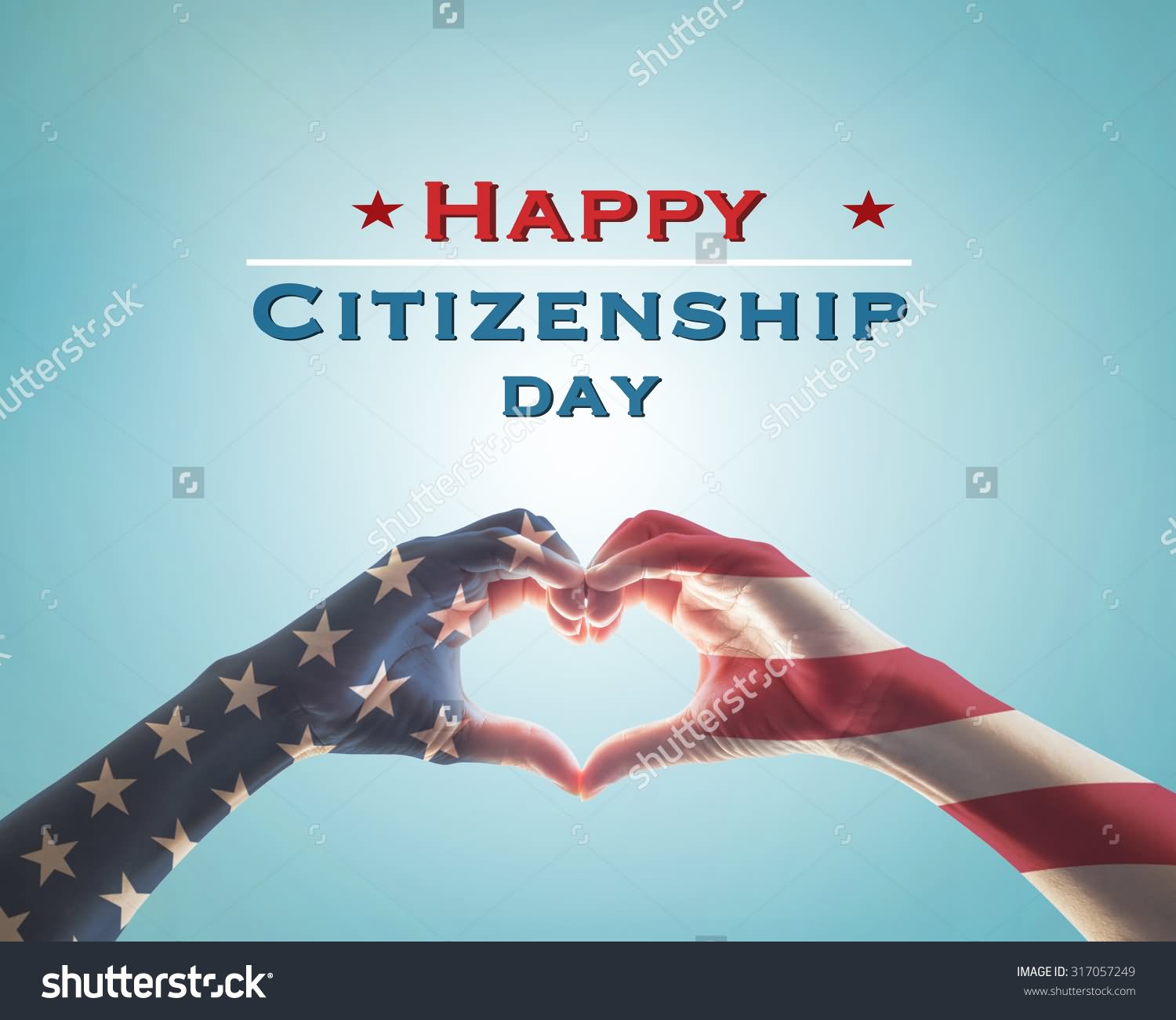 Happy Citizenship Day Wishes With American Flag On Hand Heart Picture