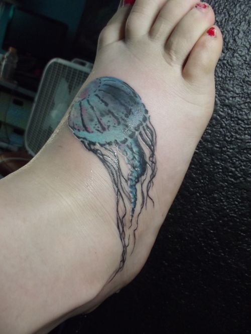 Jellyfish Tattoo On Girl Right Foot