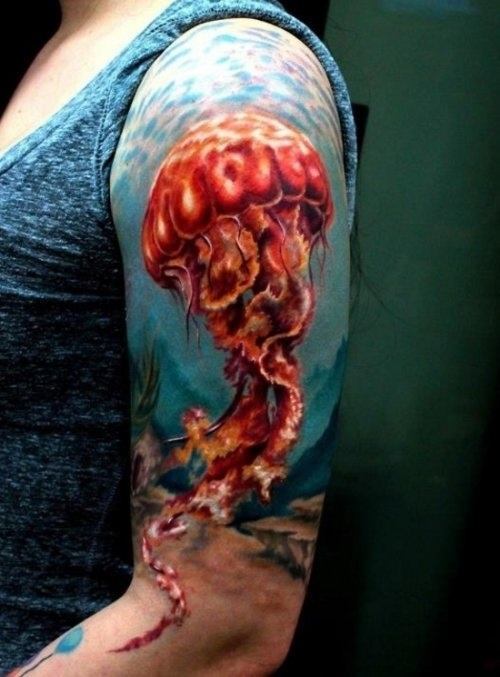 Jellyfish Tattoo On Left Half Sleeve