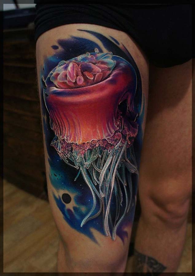 Jellyfish Tattoo On Right Thigh