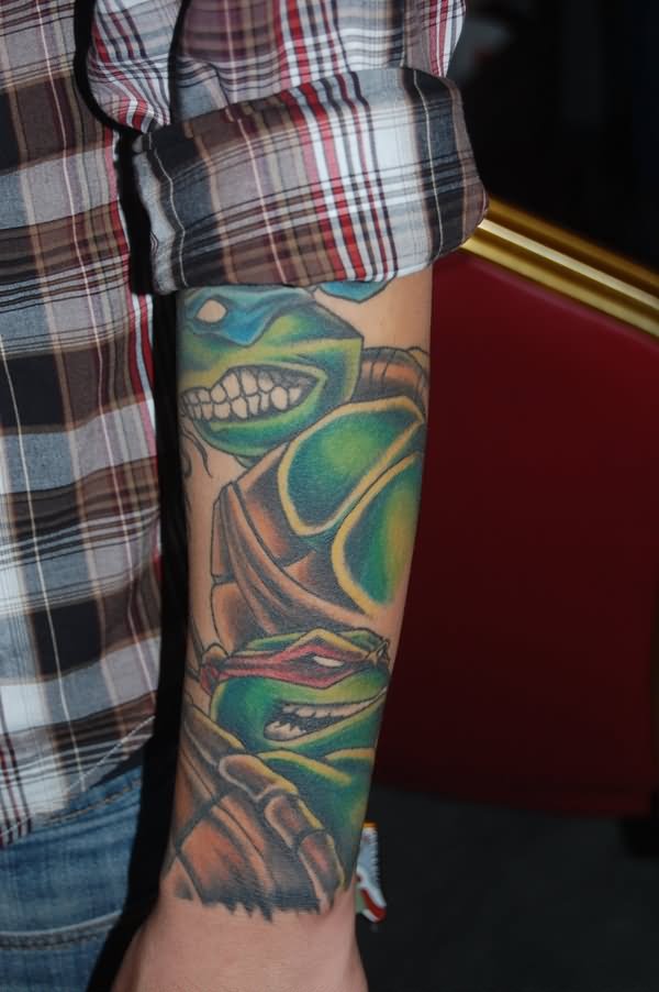 Left Arm Ninja Turtle Tattoo For Men